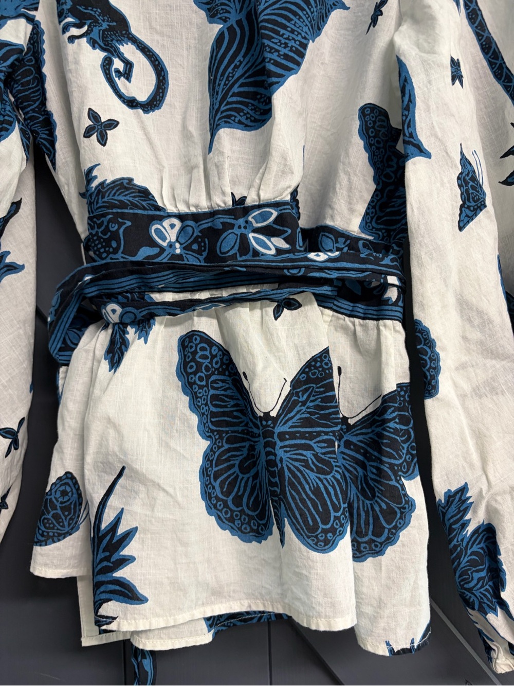 Banana Republic Cream Wrap Blouse with Blue Floral & Butterfly Print - Picture 9 of 9